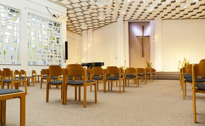 Interieur van de Evangelische Vrije Kerk in Herten